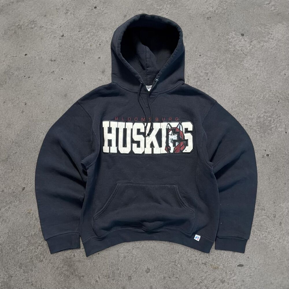 Y2K 2000’s Russell Athletic Bloomsburg Huskies Hoodie Embroidered Black Size Med